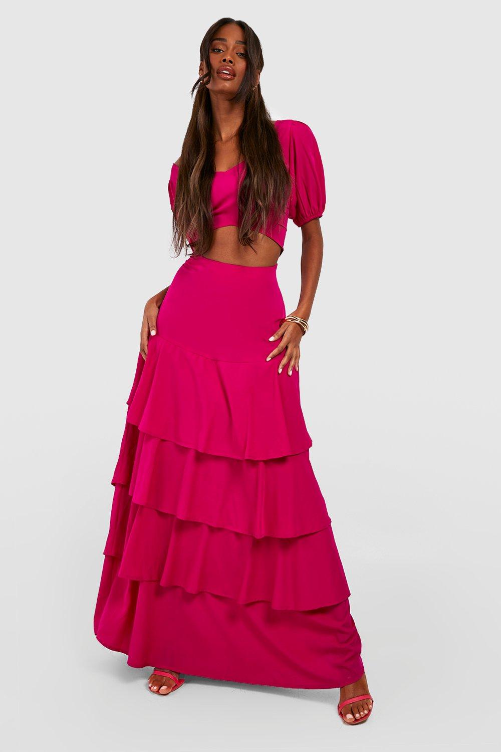 Pink tiered maxi on sale skirt